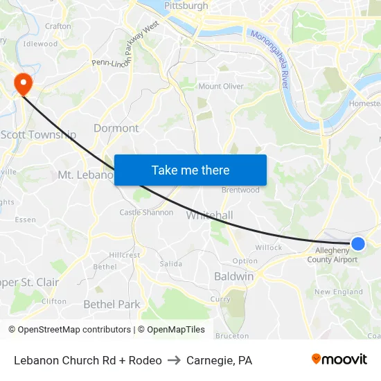 Lebanon Church Rd + Rodeo to Carnegie, PA map