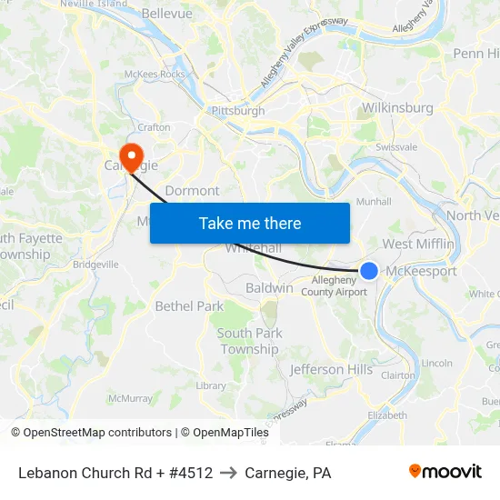 Lebanon Church Rd + #4512 to Carnegie, PA map