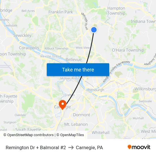 Remington Dr + Balmoral #2 to Carnegie, PA map