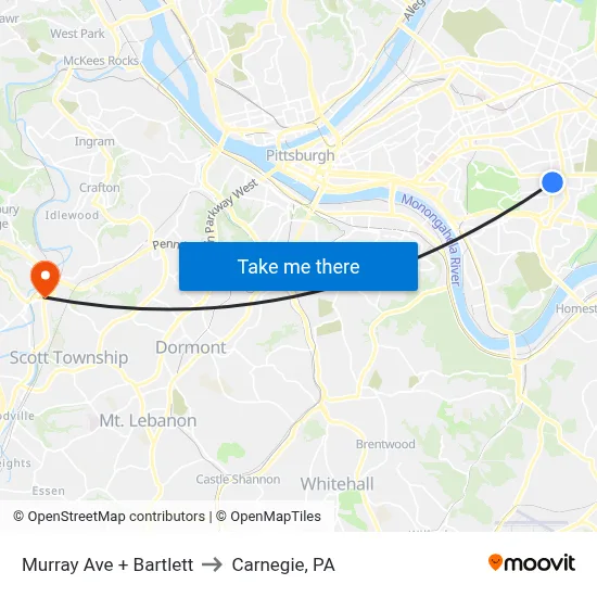 Murray Ave + Bartlett to Carnegie, PA map