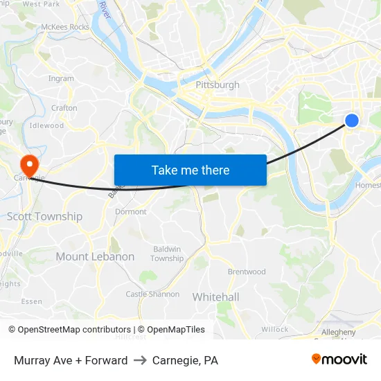 Murray Ave + Forward to Carnegie, PA map