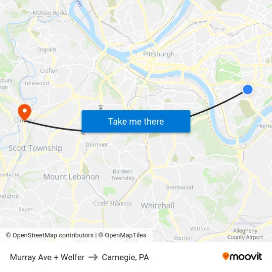 Murray Ave + Welfer to Carnegie, PA map