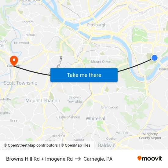 Browns Hill Rd + Imogene Rd to Carnegie, PA map