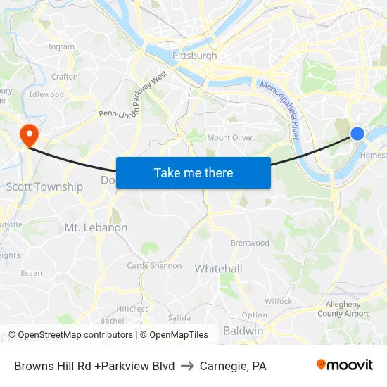 Browns Hill Rd +Parkview Blvd to Carnegie, PA map