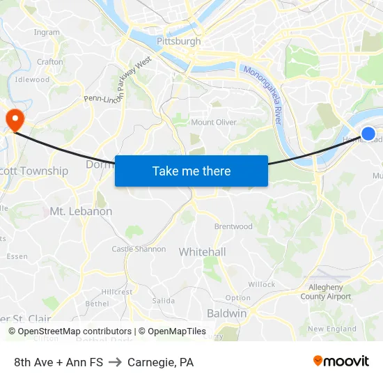 8th Ave + Ann FS to Carnegie, PA map