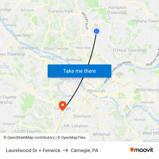 Laurelwood Dr + Fenwick to Carnegie, PA map
