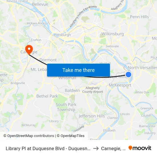 Library Pl at Duquesne Blvd - Duquesne Pnr to Carnegie, PA map