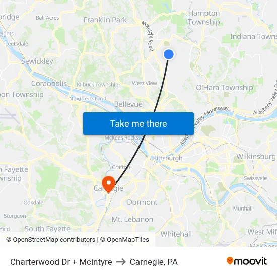 Charterwood Dr + Mcintyre to Carnegie, PA map