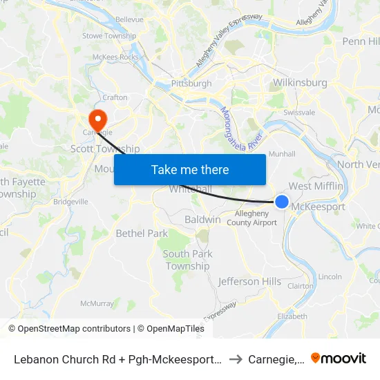 Lebanon Church Rd + Pgh-Mckeesport Blvd FS to Carnegie, PA map
