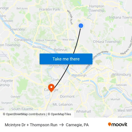 Mcintyre Dr + Thompson Run to Carnegie, PA map