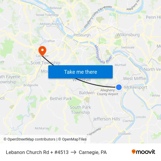 Lebanon Church Rd + #4513 to Carnegie, PA map