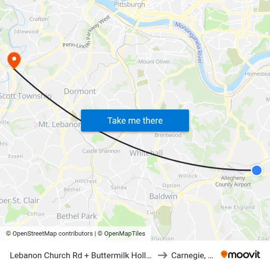 Lebanon Church Rd + Buttermilk Hollow to Carnegie, PA map