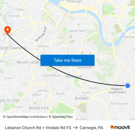 Lebanon Church Rd + Vindale Rd FS to Carnegie, PA map