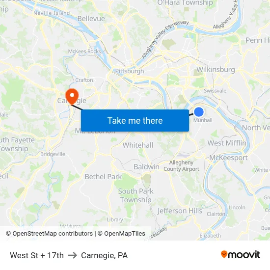 West St + 17th to Carnegie, PA map
