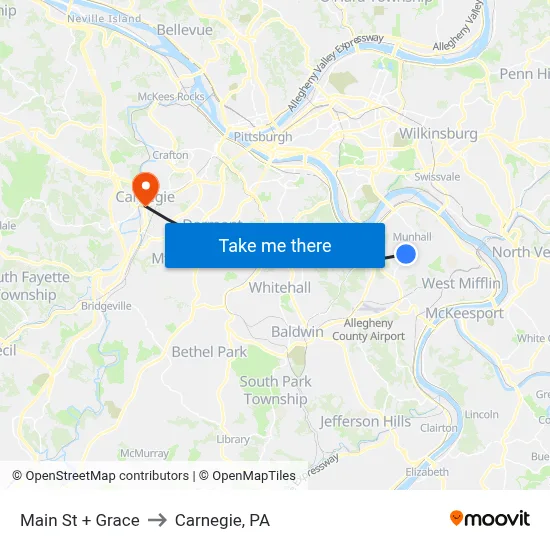 Main St + Grace to Carnegie, PA map