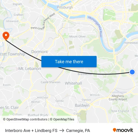 Interboro Ave + Lindberg FS to Carnegie, PA map