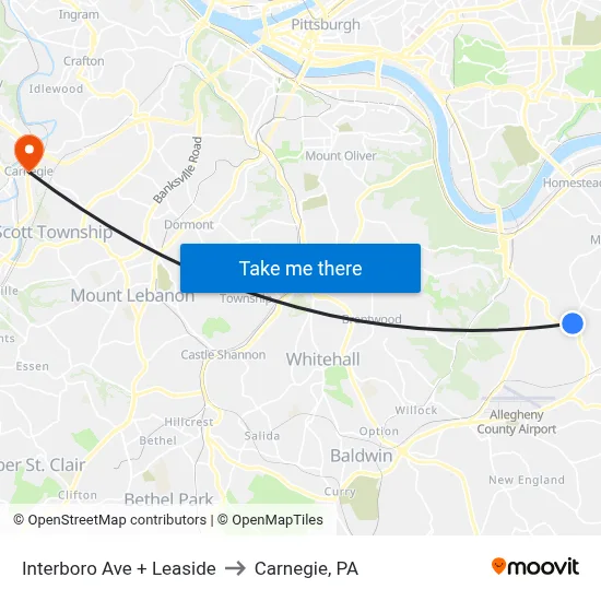 Interboro Ave + Leaside to Carnegie, PA map