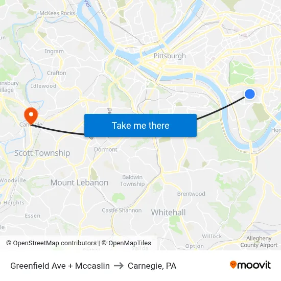 Greenfield Ave + Mccaslin to Carnegie, PA map