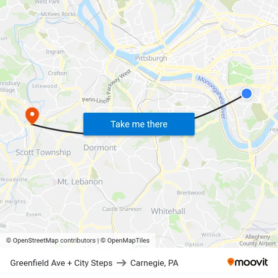 Greenfield Ave + City Steps to Carnegie, PA map