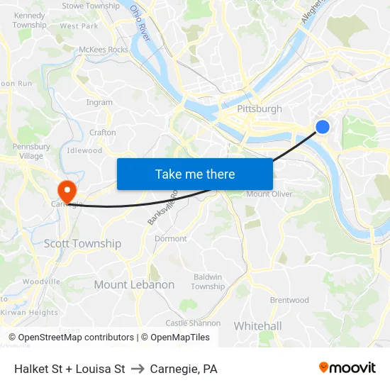 Halket St + Louisa St to Carnegie, PA map