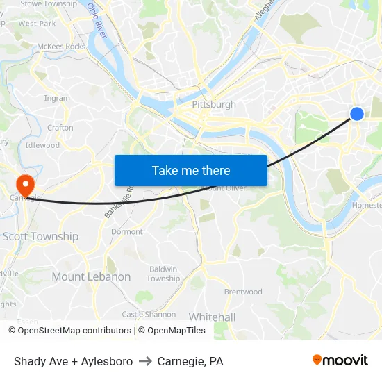 Shady Ave + Aylesboro to Carnegie, PA map