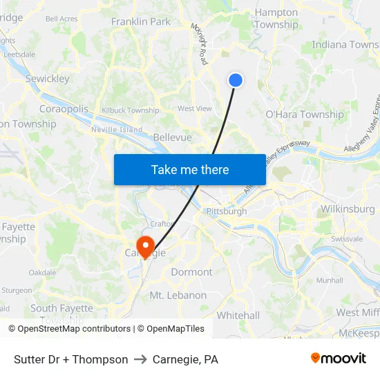 Sutter Dr + Thompson to Carnegie, PA map