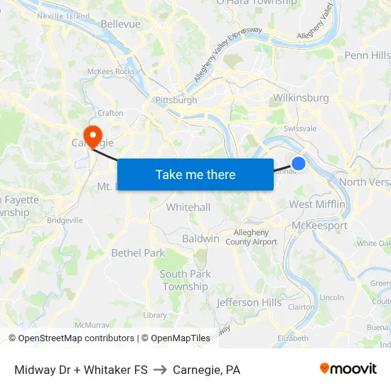 Midway Dr + Whitaker FS to Carnegie, PA map