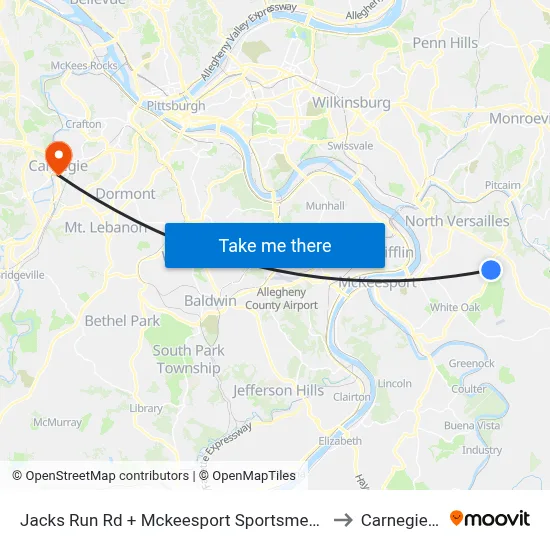 Jacks Run Rd + Mckeesport Sportsmens Assoc to Carnegie, PA map