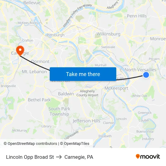 Lincoln Opp Broad St to Carnegie, PA map