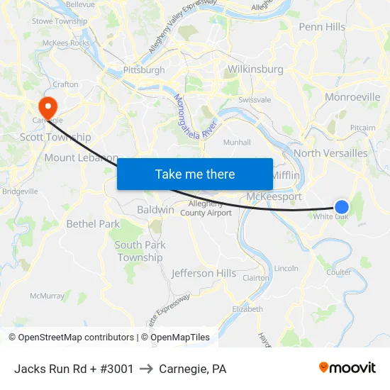 Jacks Run Rd + #3001 to Carnegie, PA map