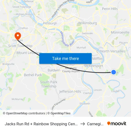 Jacks Run Rd + Rainbow Shopping Center Entrance to Carnegie, PA map