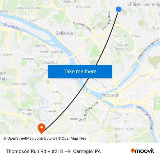 Thompson Run Rd + #218 to Carnegie, PA map