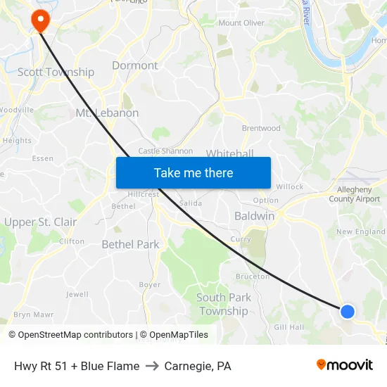 Hwy Rt 51 + Blue Flame to Carnegie, PA map