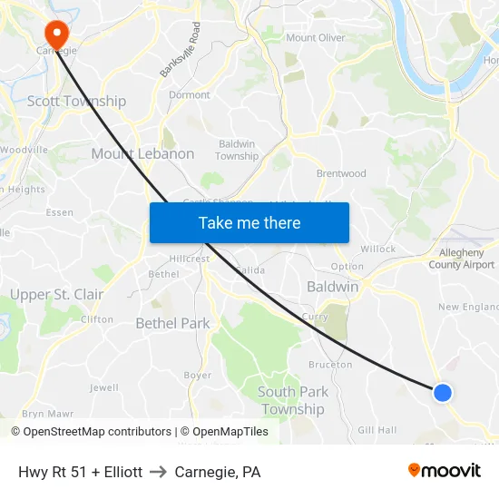Hwy Rt 51 + Elliott to Carnegie, PA map