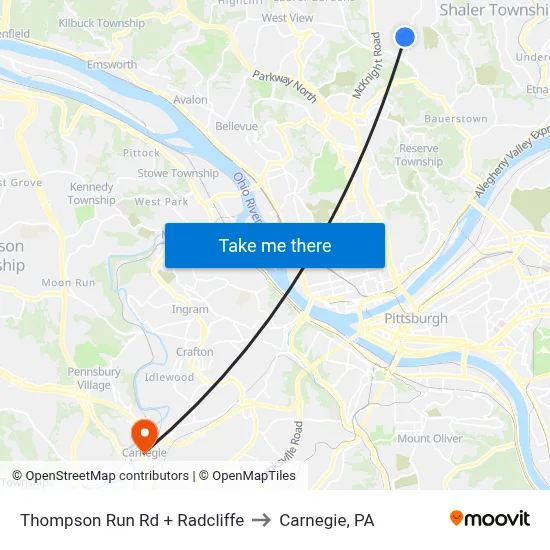 Thompson Run Rd + Radcliffe to Carnegie, PA map
