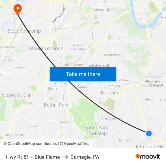 Hwy Rt 51 + Blue Flame to Carnegie, PA map