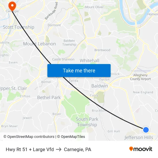 Hwy Rt 51 + Large Vfd to Carnegie, PA map