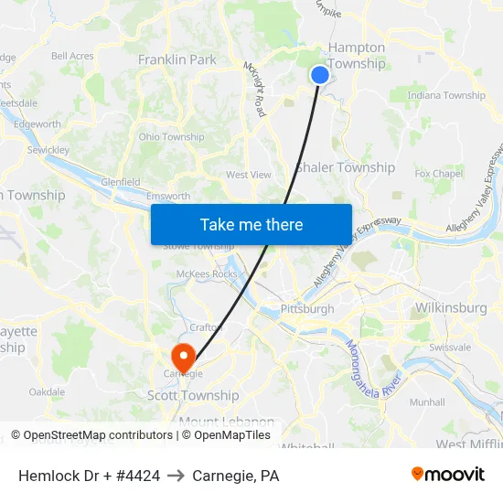 Hemlock Dr + #4424 to Carnegie, PA map