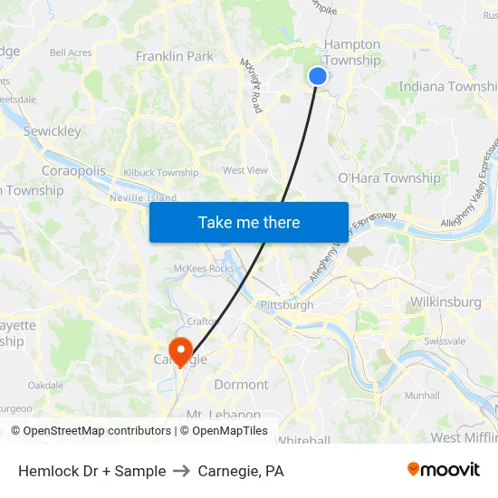 Hemlock Dr + Sample to Carnegie, PA map