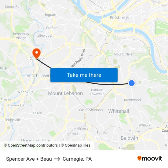 Spencer Ave + Beau to Carnegie, PA map