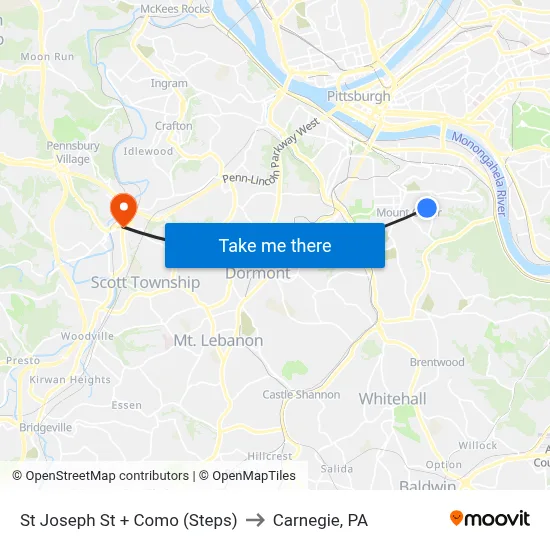 St Joseph St + Como (Steps) to Carnegie, PA map