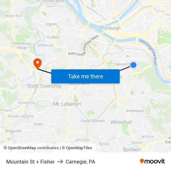 Mountain St + Fisher to Carnegie, PA map