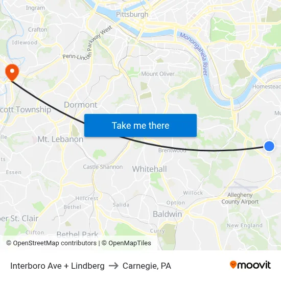 Interboro Ave + Lindberg to Carnegie, PA map