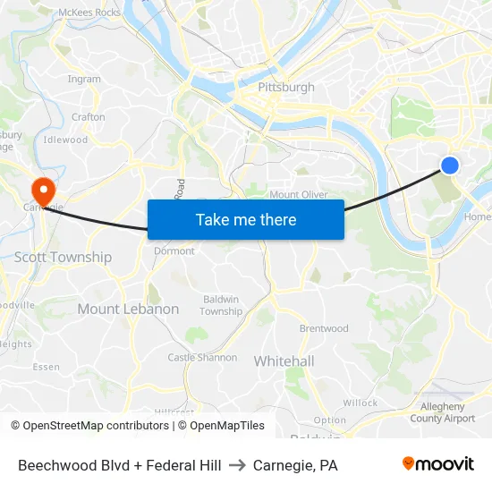 Beechwood Blvd + Federal Hill to Carnegie, PA map