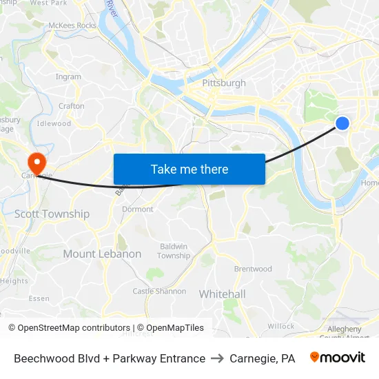 Beechwood Blvd + Parkway Entrance to Carnegie, PA map