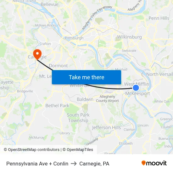 Pennsylvania Ave + Conlin to Carnegie, PA map