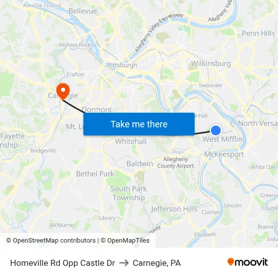 Homeville Rd Opp Castle Dr to Carnegie, PA map