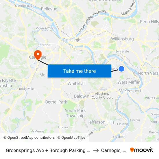 Greensprings Ave + Borough Parking Lot to Carnegie, PA map