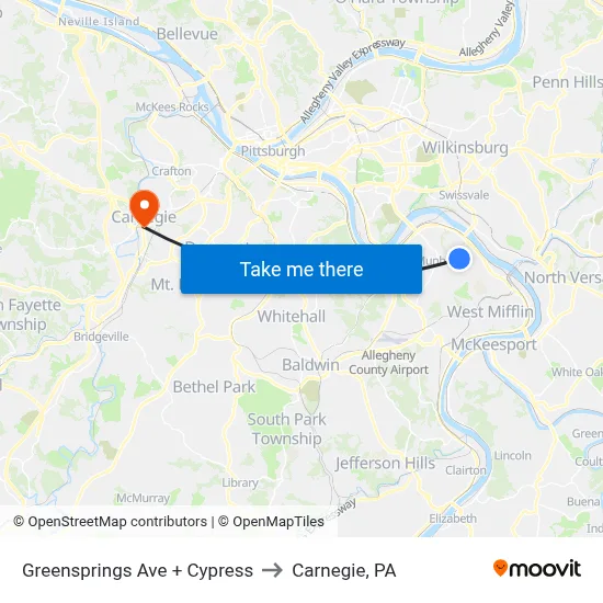 Greensprings Ave + Cypress to Carnegie, PA map