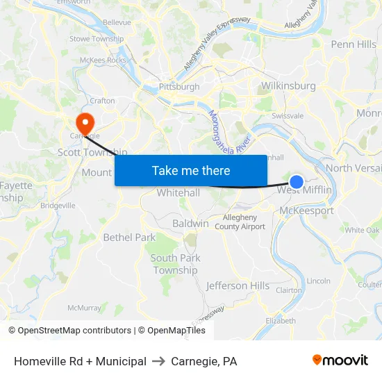 Homeville Rd + Municipal to Carnegie, PA map